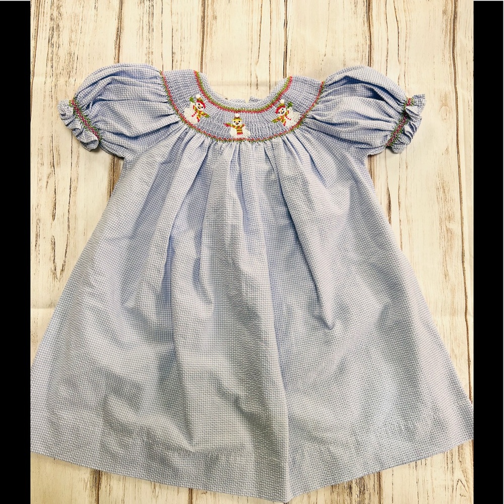Classy couture smock Christmas Winter Wonderland‎ shortsleeve seersucker 2T